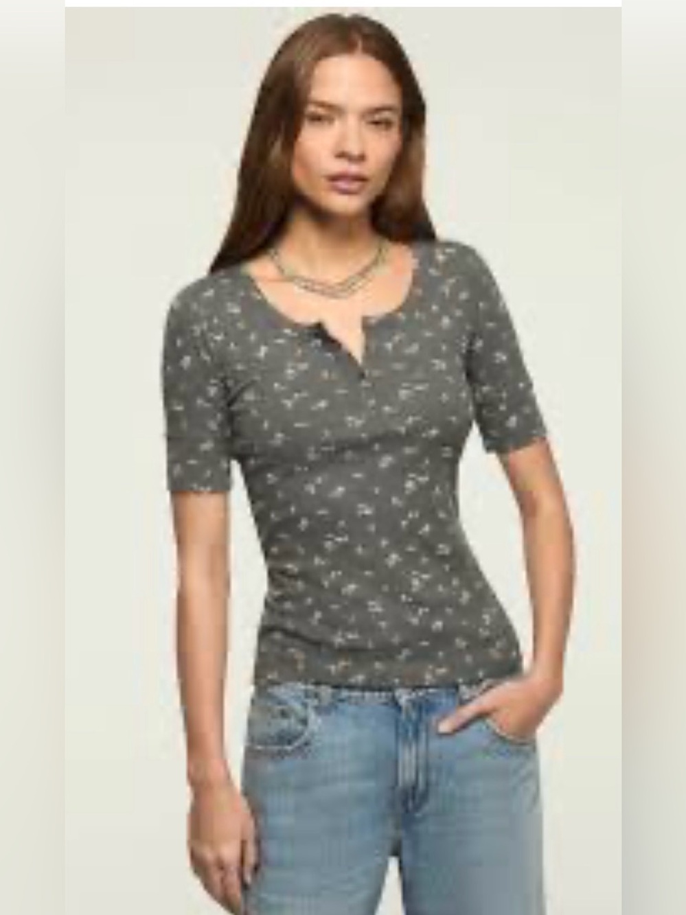 Lucky Brand olive green Floral Henley Tee shirt top blouse size small